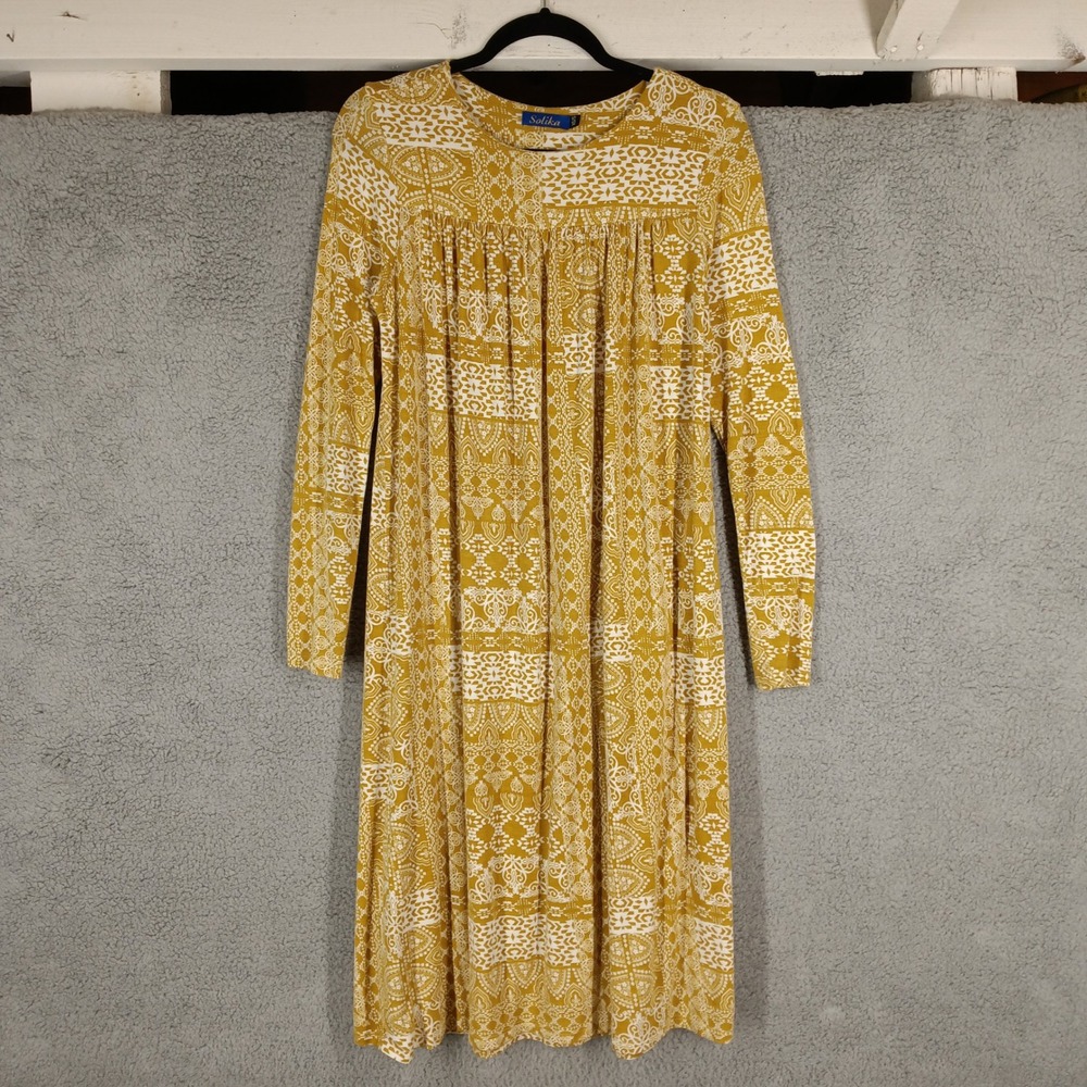 Solika Women's‎ XS/Small Yellow Midi Dress Long Sleeve Casual Boho Print